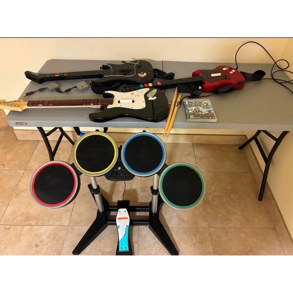 Rock Band 2 PS3 Bundle Fender Stratocaster Kramer Drum Kit 2 Dongles SG Game